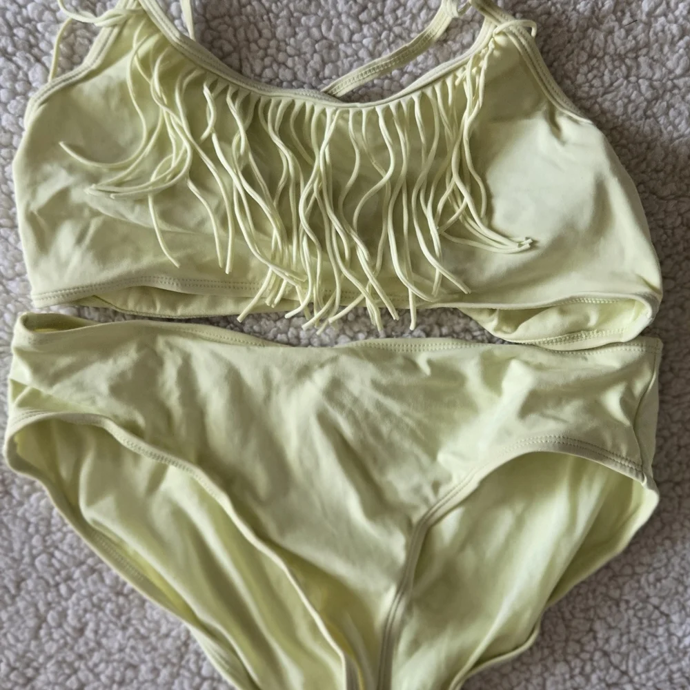 Old Navy Yellow Fringe Bikini Set Girls Size 16 Crisscross Back Summer